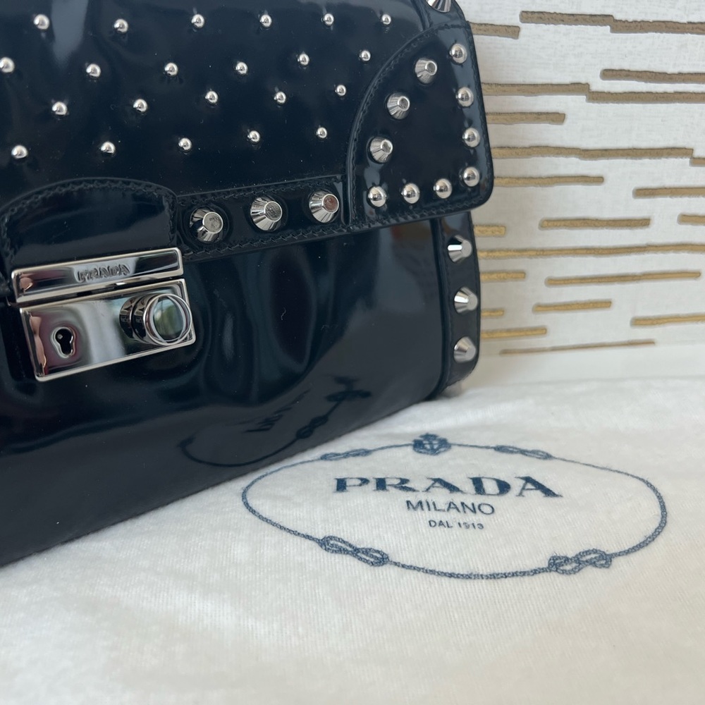 Prada clutch, patent leather w studs - Picture 2 of 5